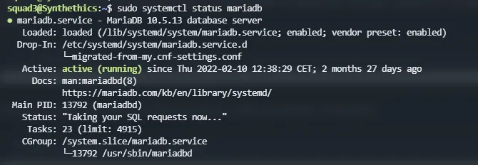 systemctl status of MariaDB