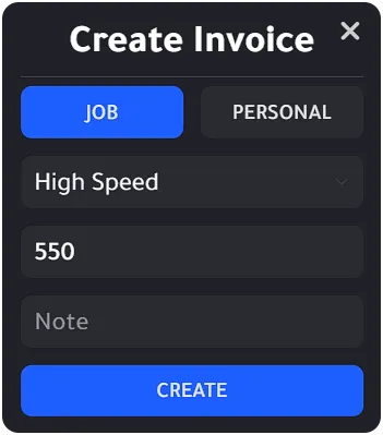 Create Invoice menu