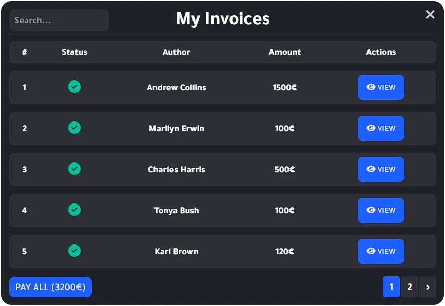 Personal Invoices menu